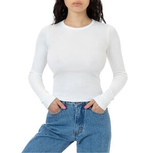 Los Angeles Apparel Baby Rib Long Sleeve Crewneck Top White Size Small